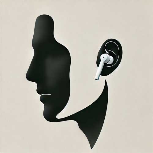 Silhouette of a person wearing wireless earbuds